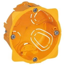 Boîte d'encastrement non étanche pour cloison sèche, jaune, dont les entrées de gaine sont de simples opercules à défoncer