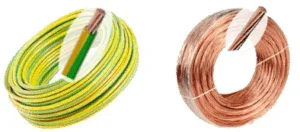 Couronne de fil de cuivre isolé jaune/vert de 16 mm² et couronne de câblette nue de 25 mm²